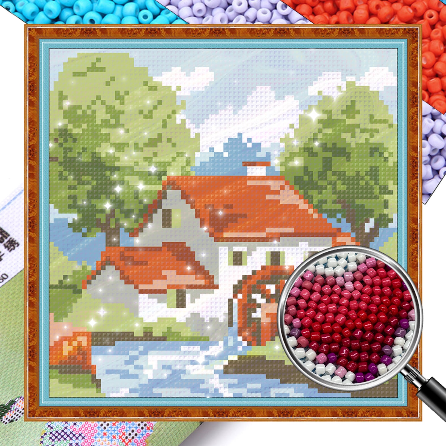 Country Cottage Watermill - Full  9CT Stamped Cross Stitch - Bead Embroidery 21x21CM/8.27x8.27in