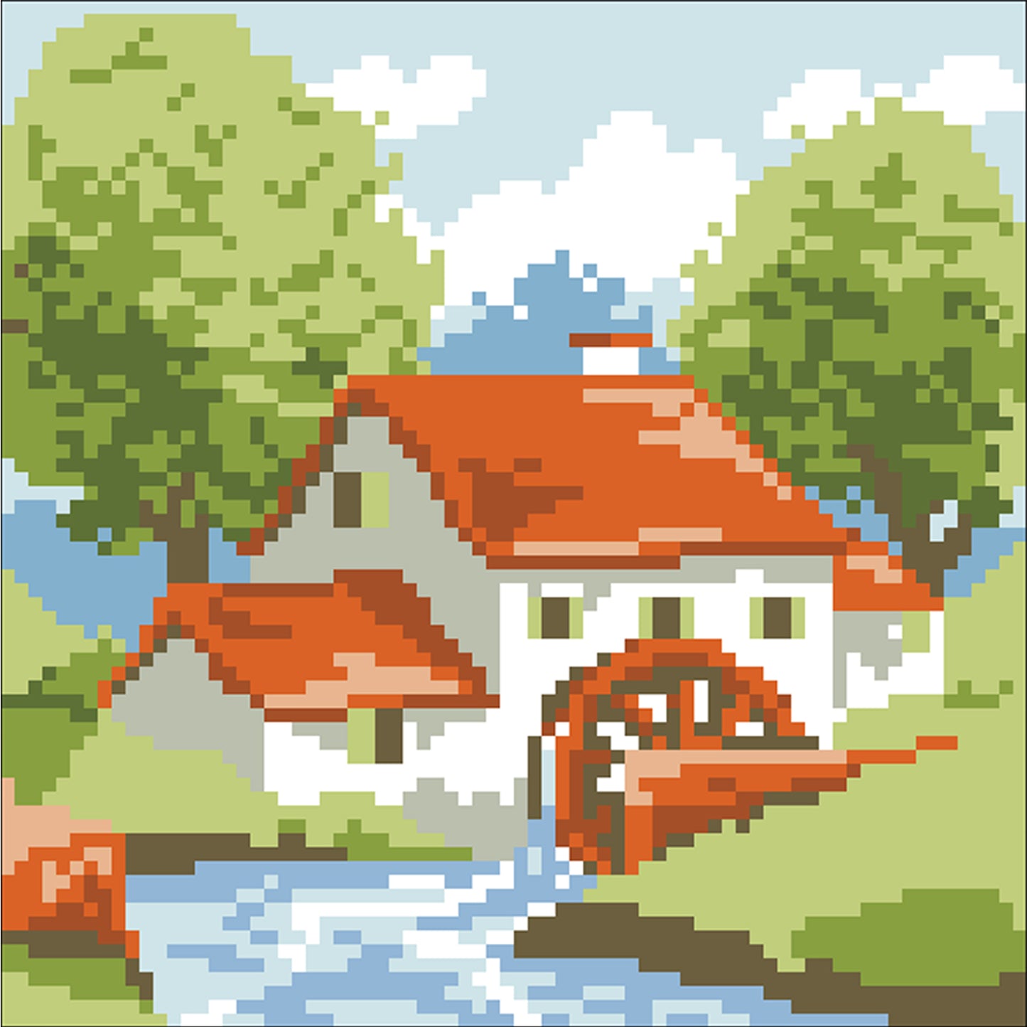 Country Cottage Watermill - Full  9CT Stamped Cross Stitch - Bead Embroidery 21x21CM/8.27x8.27in