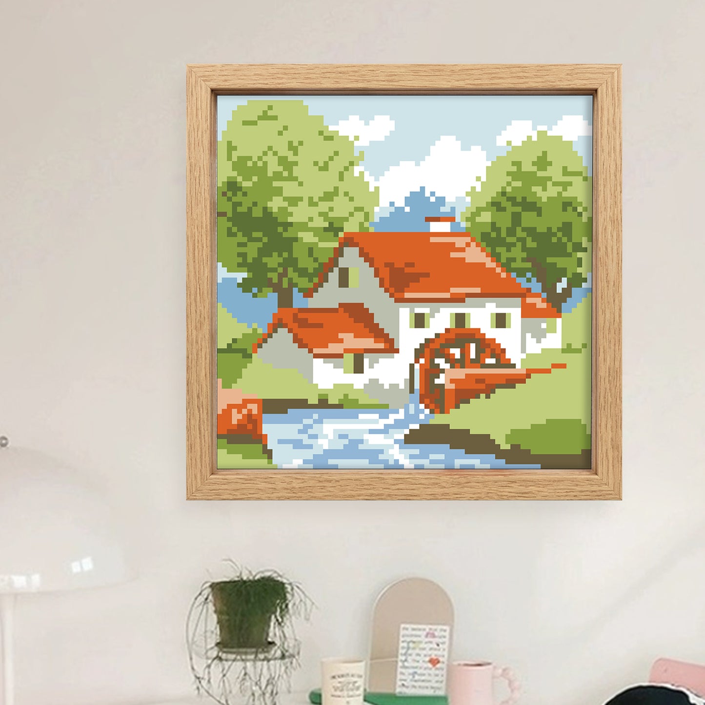 Country Cottage Watermill - Full  9CT Stamped Cross Stitch - Bead Embroidery 21x21CM/8.27x8.27in