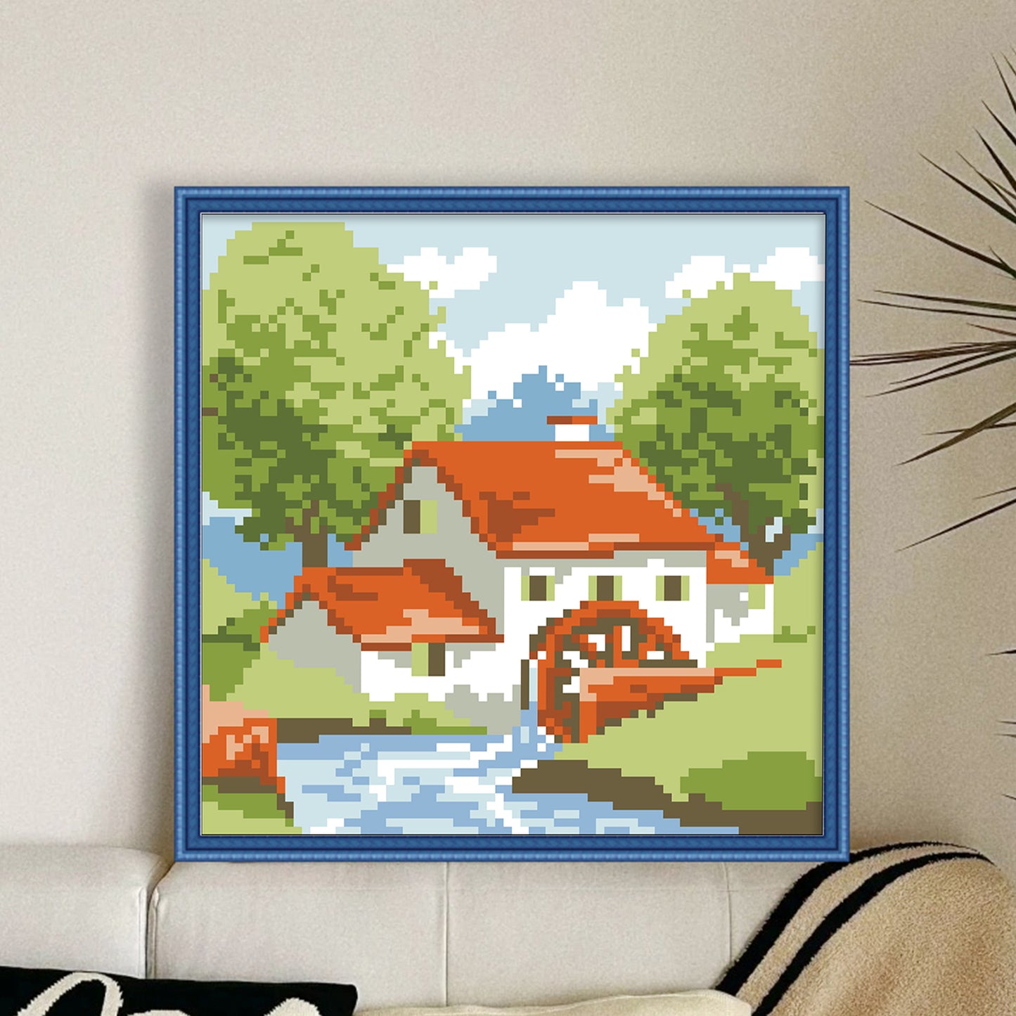 Country Cottage Watermill - Full  9CT Stamped Cross Stitch - Bead Embroidery 21x21CM/8.27x8.27in