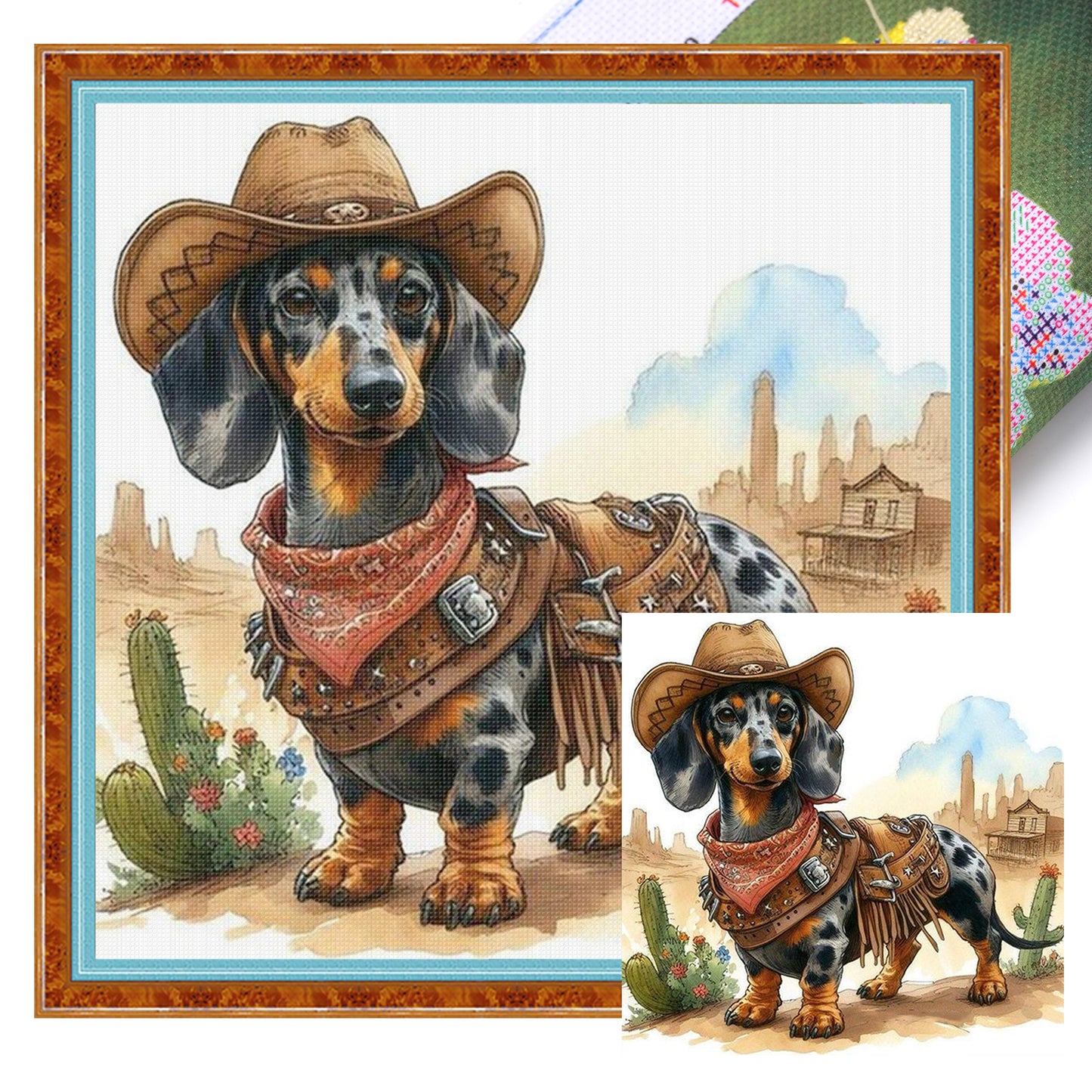 Cowboy Dachshund - Full 11CT Stamped Cross Stitch 40x40CM - Huacan