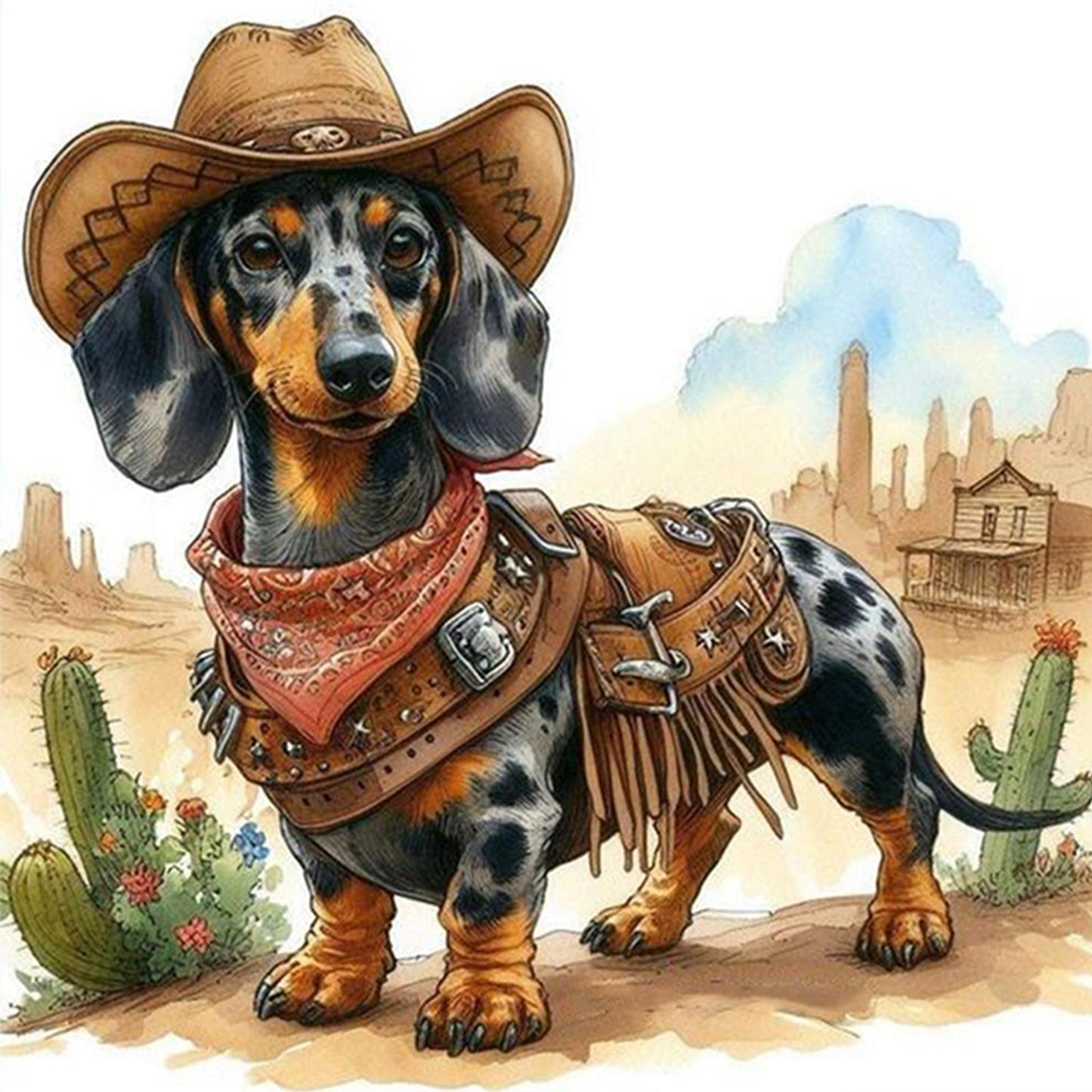 Cowboy Dachshund - Full 11CT Stamped Cross Stitch 40x40CM - Huacan