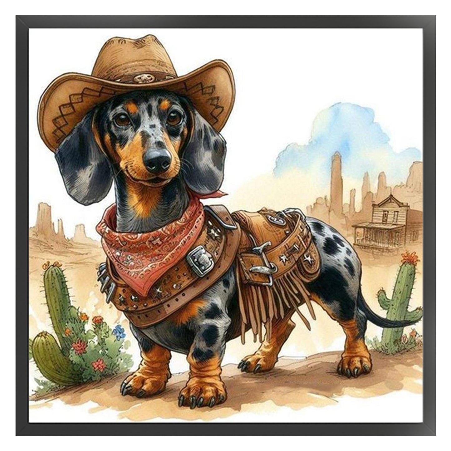 Cowboy Dachshund - Full 11CT Stamped Cross Stitch 40x40CM - Huacan