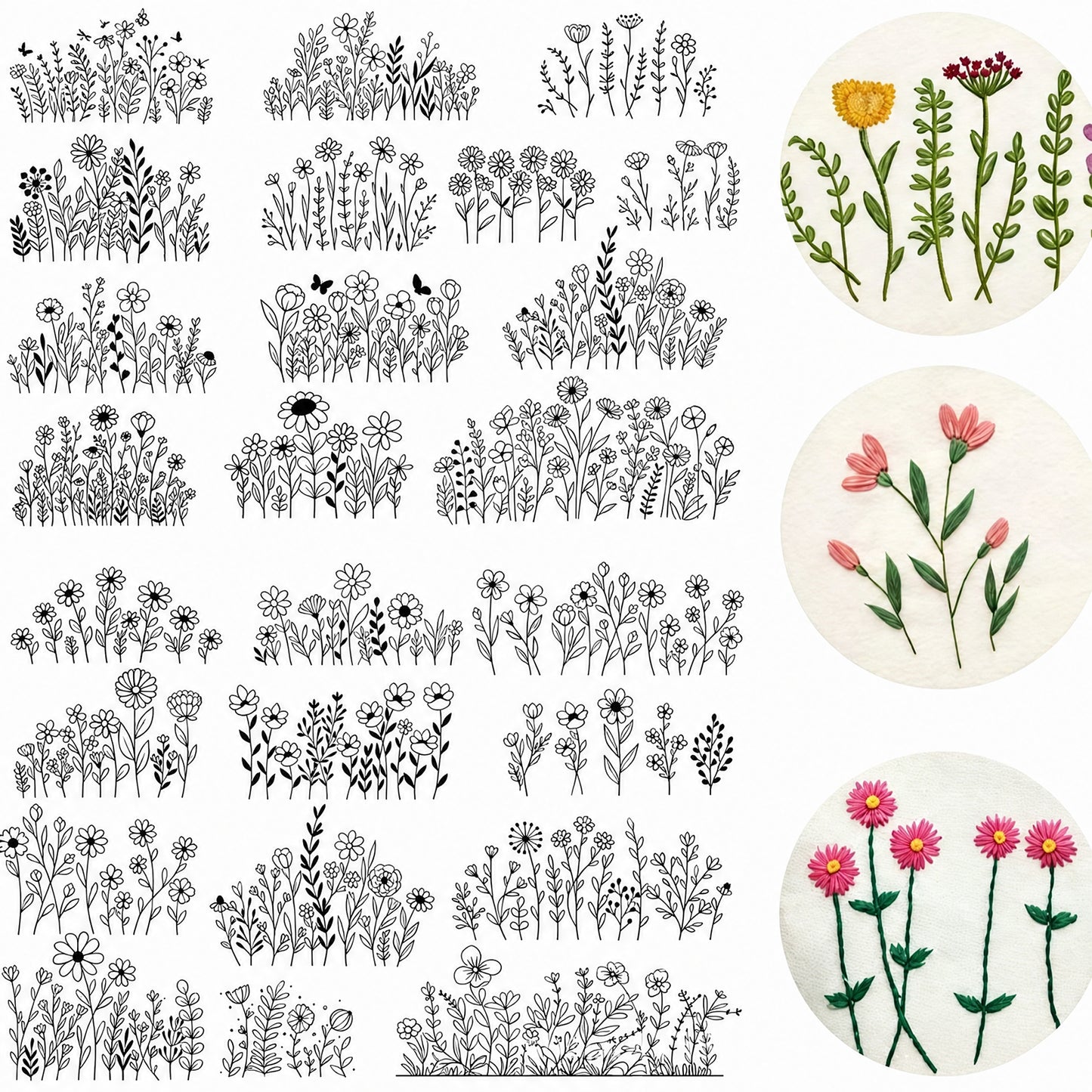 2PCS Flowers DIY Water Soluble Stabilizer Embroidery Paper with Pre-Printed Pattern Stick and Stitch Embroidery Paper Wash Away for Hand Sewing