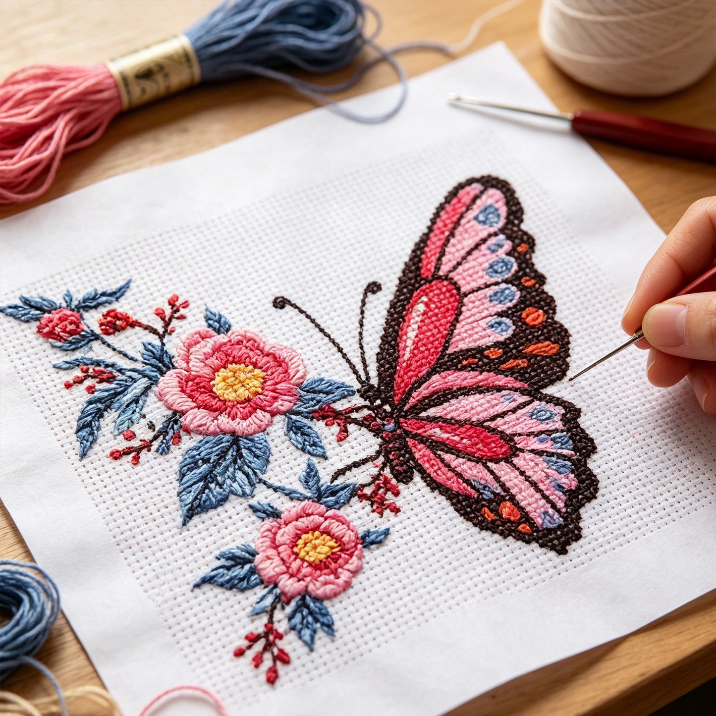 4PCS Minimal Bloom DIY Water Soluble Stabilizer Embroidery Paper with Pre-Printed Pattern Stick and Stitch Embroidery Paper Wash Away for Hand Sewing