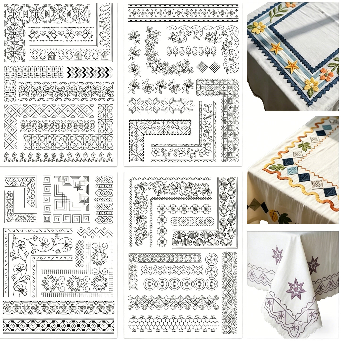 4PCS Patterned Edges DIY Water Soluble Stabilizer Embroidery Paper with Pre-Printed Pattern Stick and Stitch Embroidery Paper Wash Away for Hand Sewing