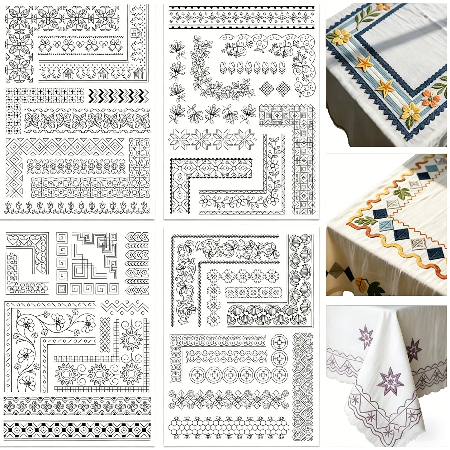 4PCS Patterned Edges DIY Water Soluble Stabilizer Embroidery Paper with Pre-Printed Pattern Stick and Stitch Embroidery Paper Wash Away for Hand Sewing