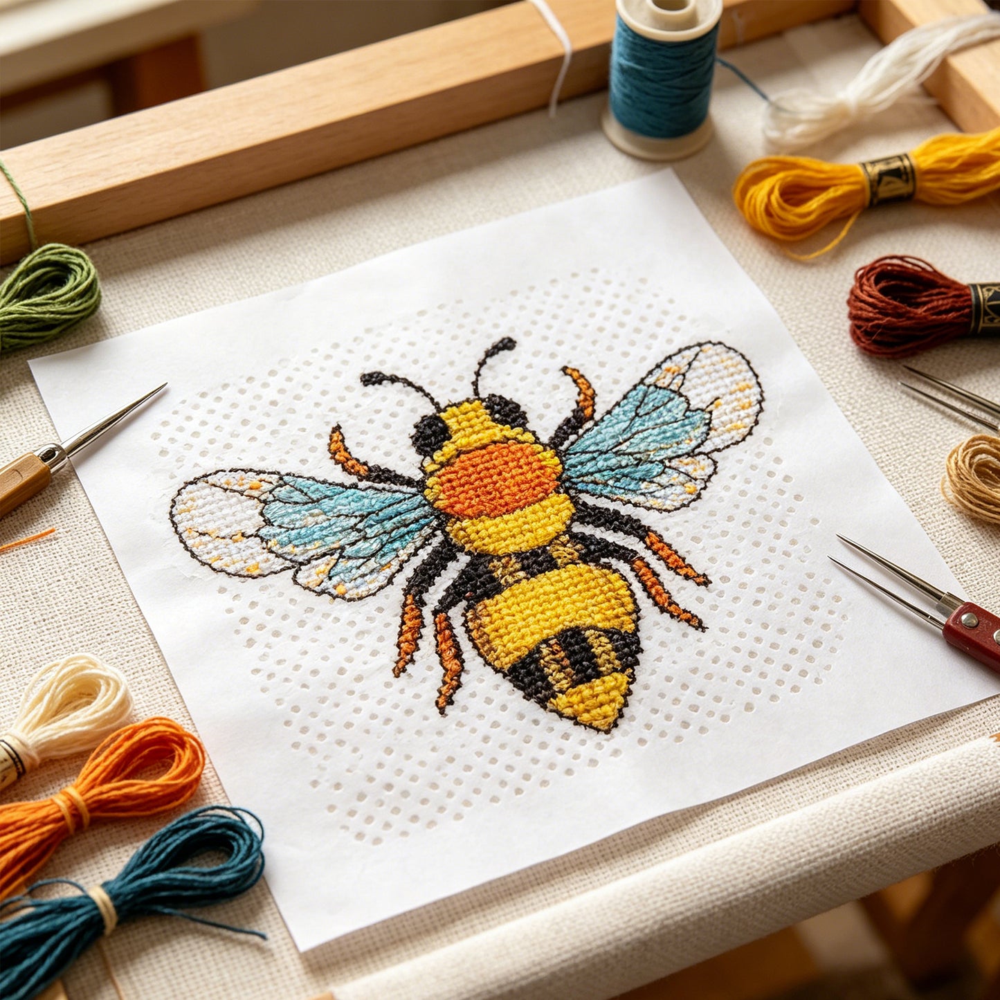 4PCS Beetle DIY Water Soluble Stabilizer Embroidery Paper with Pre-Printed Pattern Stick and Stitch Embroidery Paper Wash Away for Hand Sewing