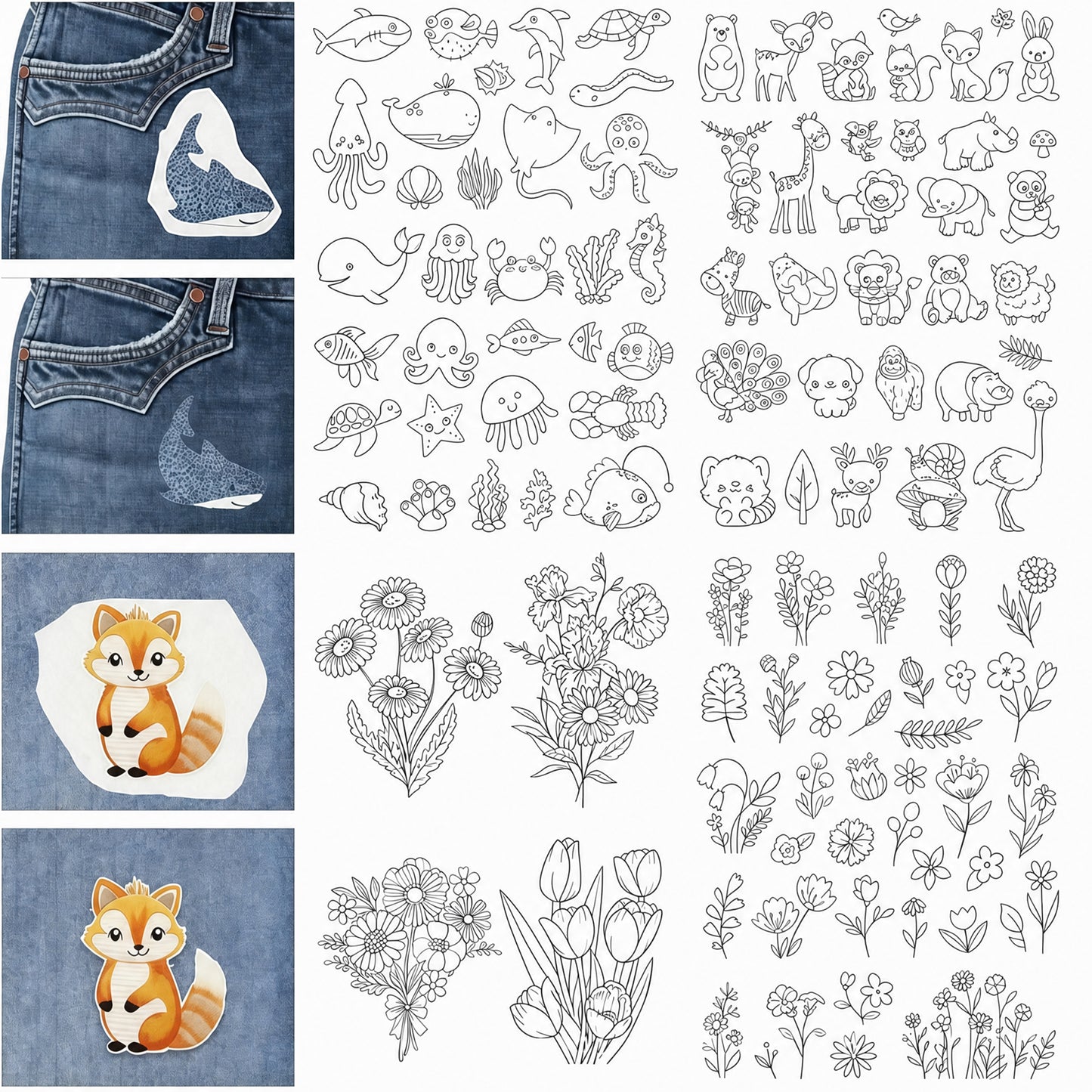 4PCS Sea Critters DIY Water Soluble Stabilizer Embroidery Paper with Pre-Printed Pattern Stick and Stitch Embroidery Paper Wash Away for Hand Sewing