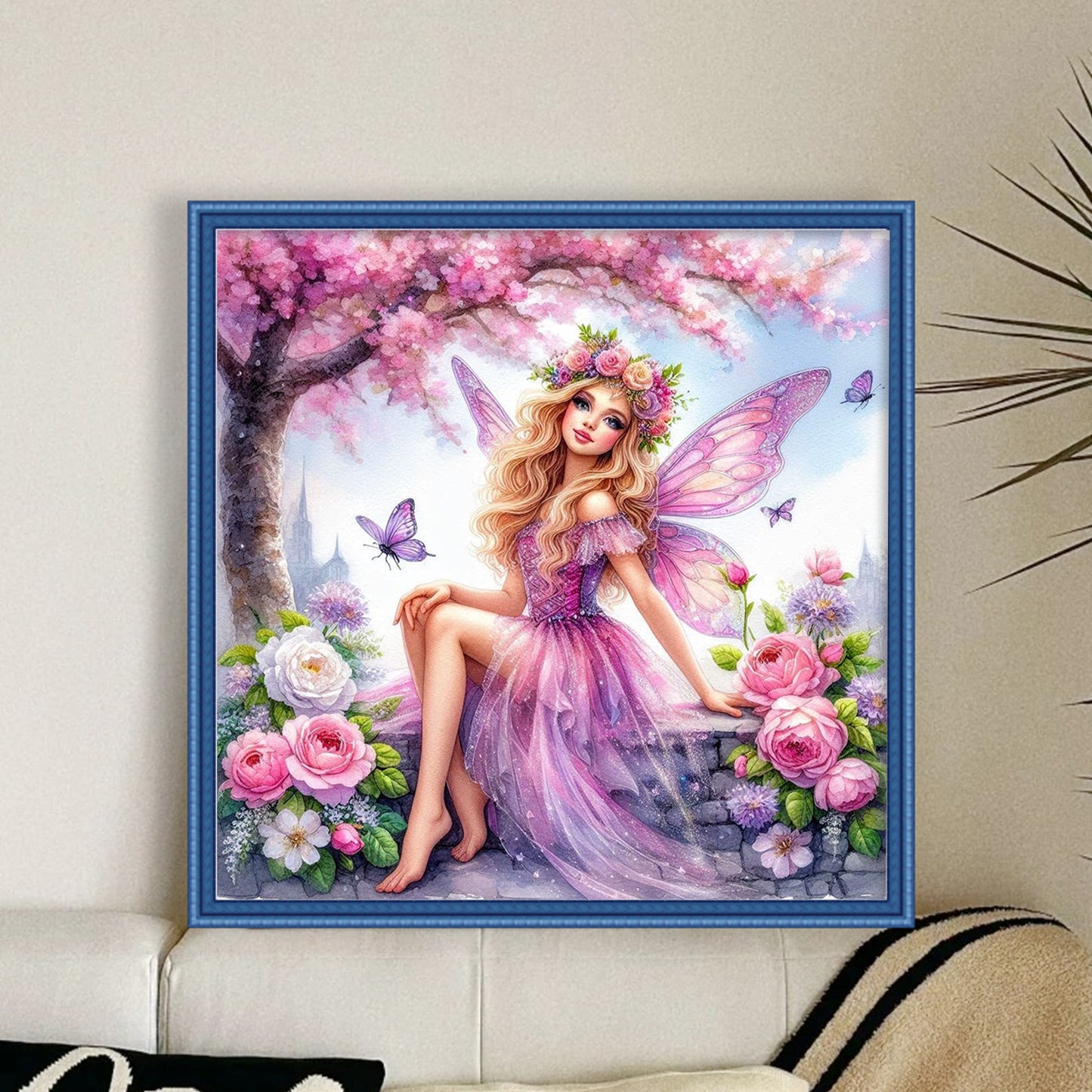 Seated Butterfly Fairy - Full 11CT Stamped Cross Stitch 45x45CM - Huacan