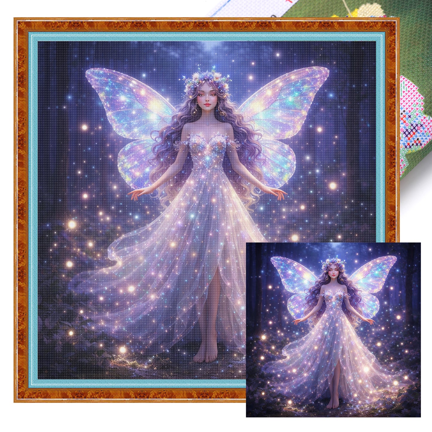 Night Butterfly Fairy - Full 11CT Stamped Cross Stitch 45x45CM - Huacan