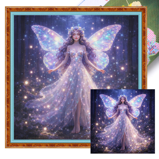 Night Butterfly Fairy - Full 11CT Stamped Cross Stitch 45x45CM - Huacan