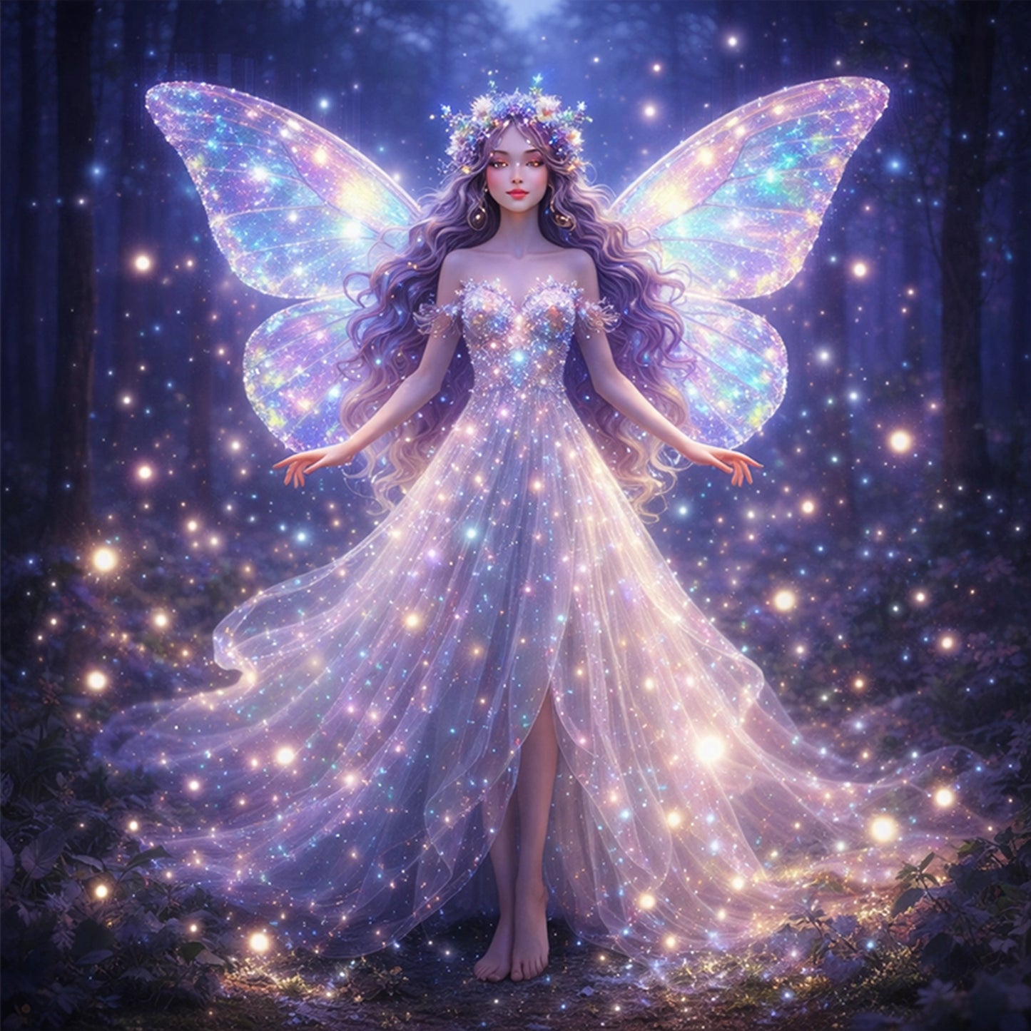 Night Butterfly Fairy - Full 11CT Stamped Cross Stitch 45x45CM - Huacan