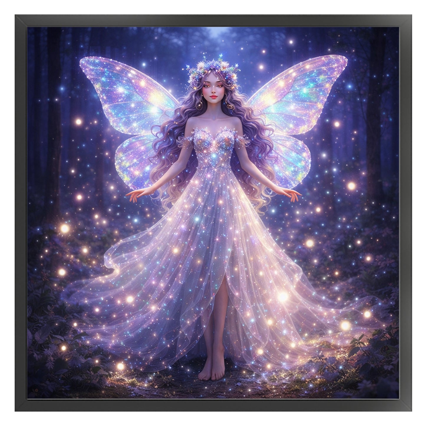Night Butterfly Fairy - Full 11CT Stamped Cross Stitch 45x45CM - Huacan