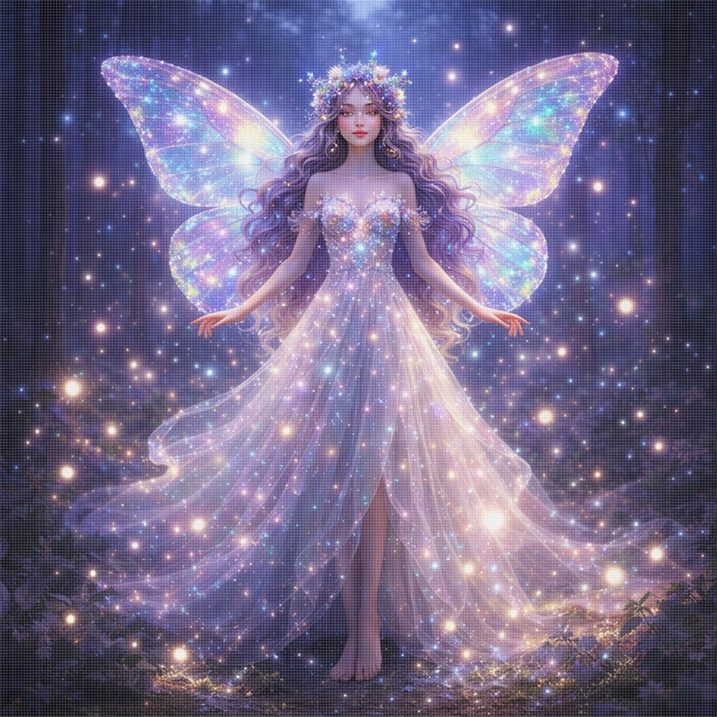 Night Butterfly Fairy - Full 11CT Stamped Cross Stitch 45x45CM - Huacan