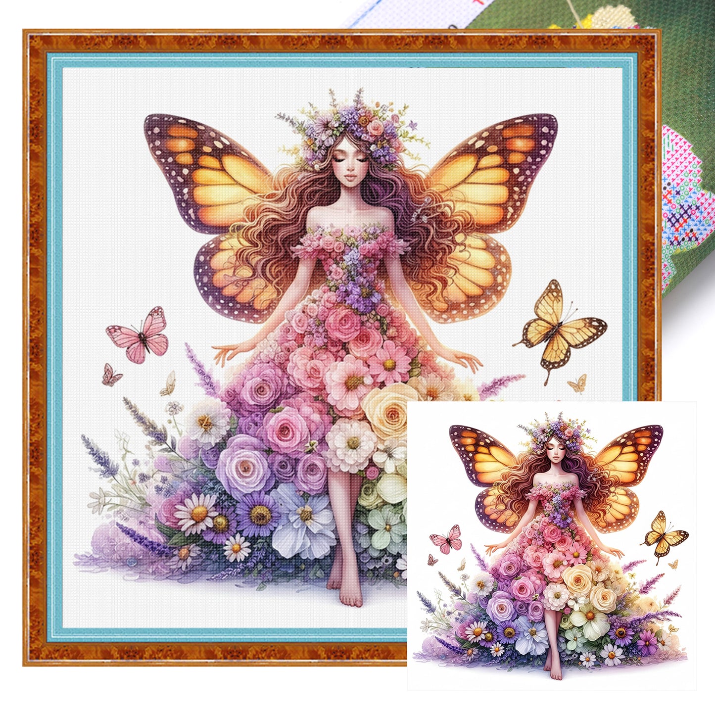 Butterfly Fairy In Floral Dress - Full 11CT Stamped Cross Stitch 45x45CM - Huacan