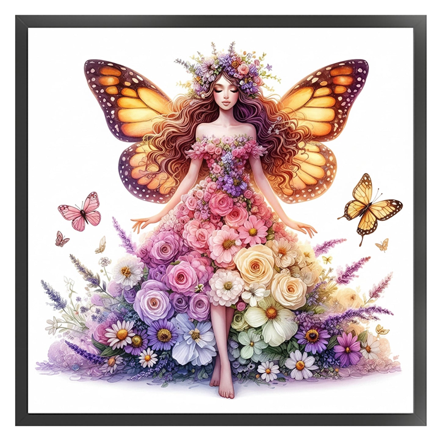 Butterfly Fairy In Floral Dress - Full 11CT Stamped Cross Stitch 45x45CM - Huacan