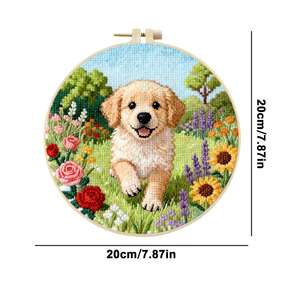 Golden Bloom – DIY-Stickset für Kreuzstich mit Muster, Baumwollgarnen, Nadeln und Stickrahmen, 24x24 cm / 9,45x9,45 Zoll