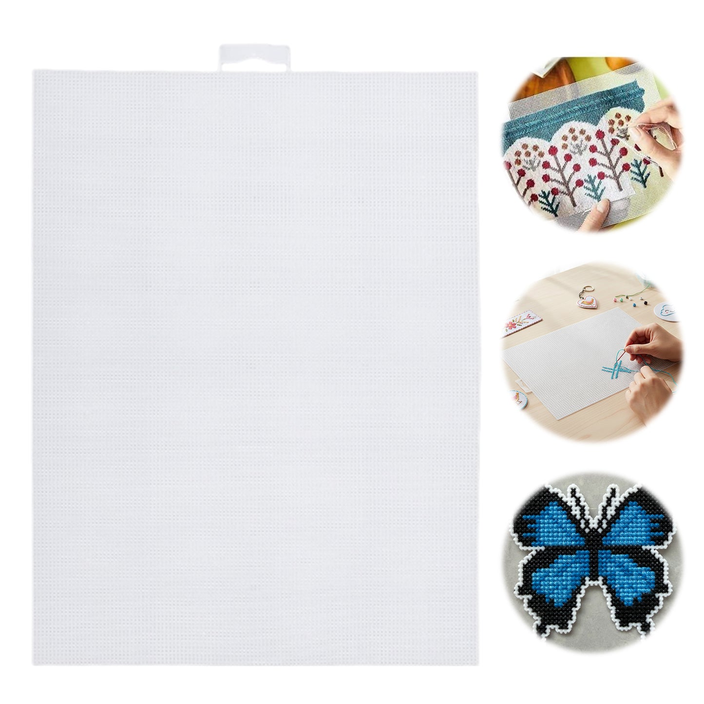 3Pcs DIY 14CT Plastic Square Mesh Canvas Sheets 11.02x8.27in Blank Canvas Mesh Mat for Needlework Embroidery Crafting Knit Crochet (Milky)