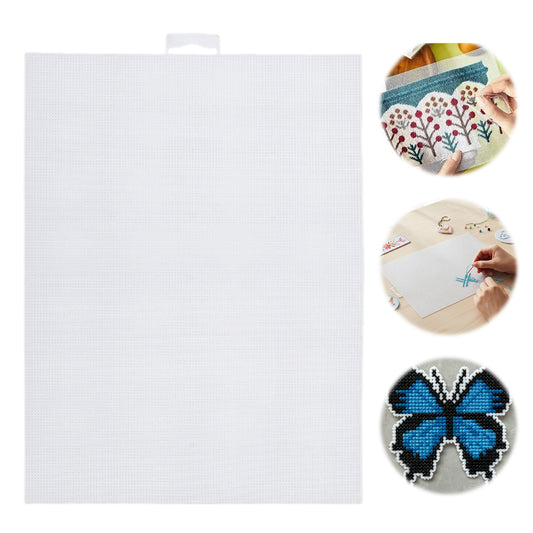 3Pcs DIY 14CT Plastic Square Mesh Canvas Sheets 11.02x8.27in Blank Canvas Mesh Mat for Needlework Embroidery Crafting Knit Crochet (Milky)