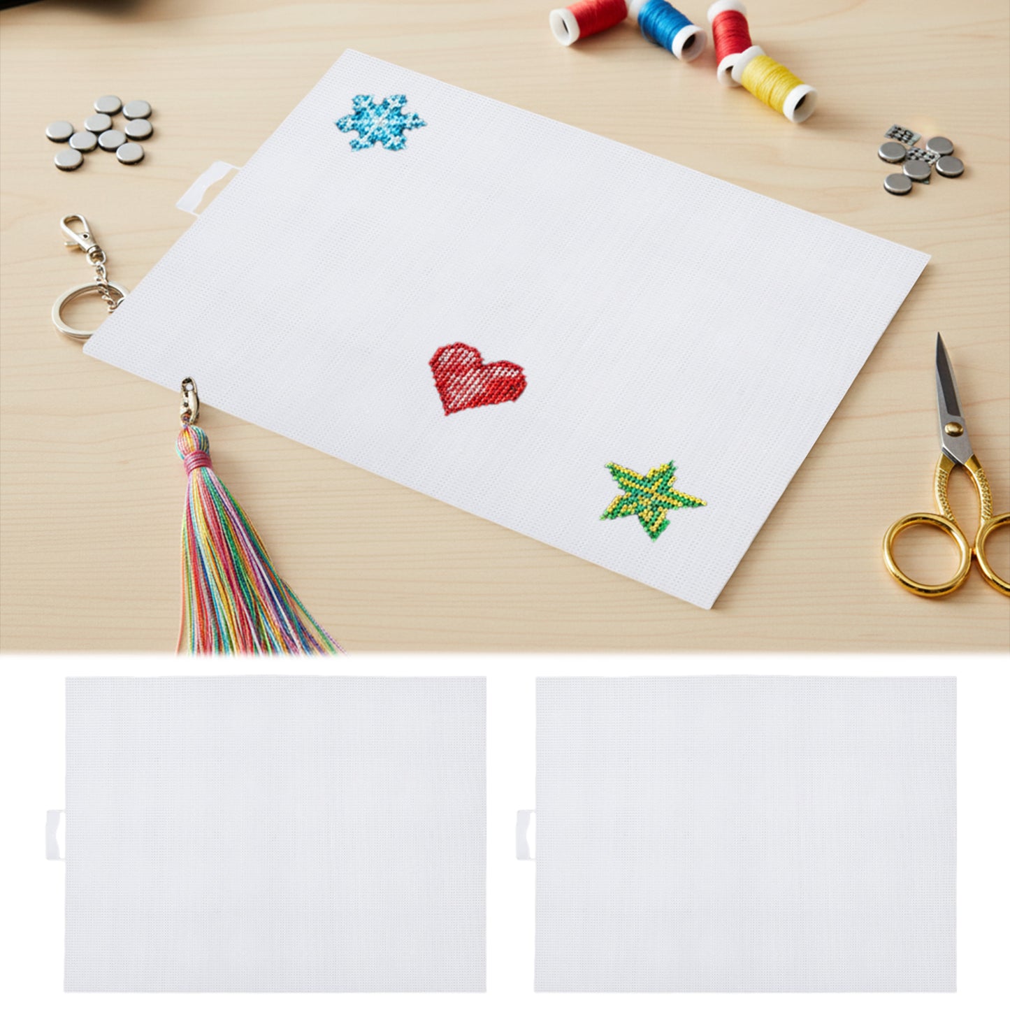 3Pcs DIY 14CT Plastic Square Mesh Canvas Sheets 11.02x8.27in Blank Canvas Mesh Mat for Needlework Embroidery Crafting Knit Crochet (Milky)