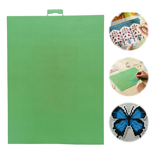 3Pcs DIY 14CT Plastic Square Mesh Canvas Sheets 11.02x8.27in Blank Canvas Mesh Mat for Needlework Embroidery Crafting Knit Crochet (Christmas Green)