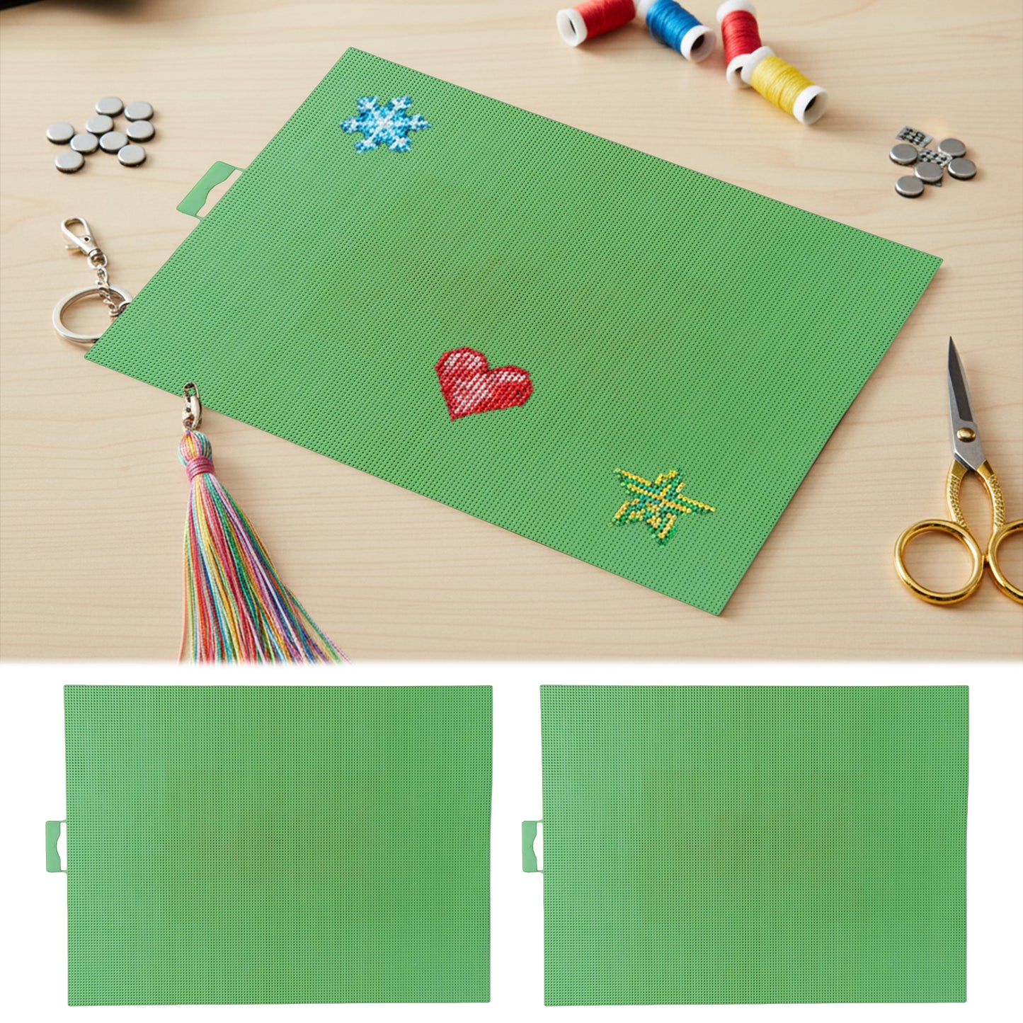3Pcs DIY 14CT Plastic Square Mesh Canvas Sheets 11.02x8.27in Blank Canvas Mesh Mat for Needlework Embroidery Crafting Knit Crochet (Christmas Green)