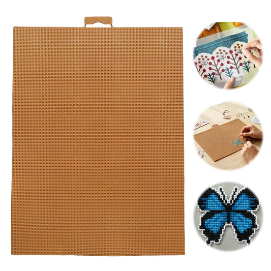 3Pcs DIY 14CT Plastic Square Mesh Canvas Sheets 11.02x8.27in Blank Canvas Mesh Mat for Needlework Embroidery Crafting Knit Crochet (Hazelnut Brown)