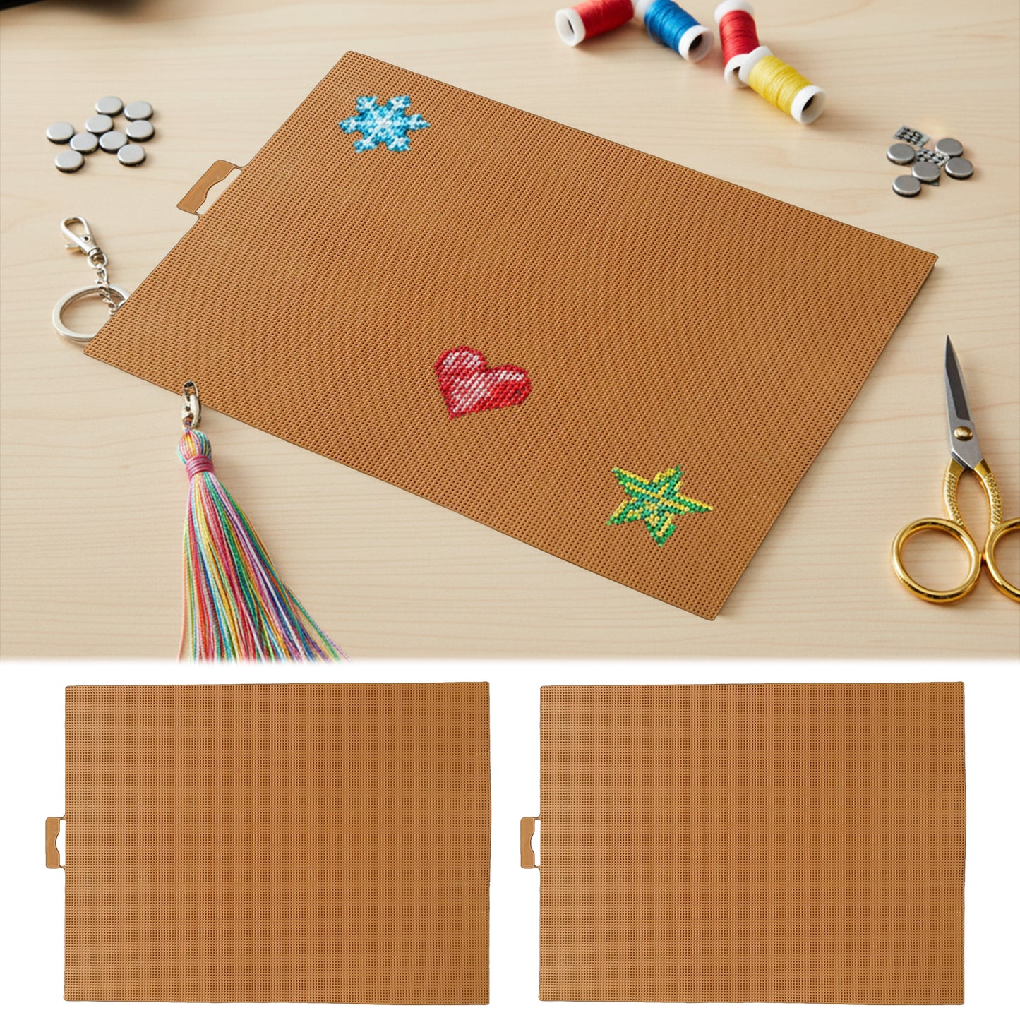 3Pcs DIY 14CT Plastic Square Mesh Canvas Sheets 11.02x8.27in Blank Canvas Mesh Mat for Needlework Embroidery Crafting Knit Crochet (Hazelnut Brown)