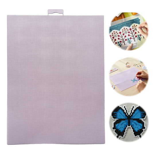 3Pcs DIY 14CT Plastic Square Mesh Canvas Sheets 11.02x8.27in Blank Canvas Mesh Mat for Needlework Embroidery Crafting Knit Crochet (Lavender Purple)
