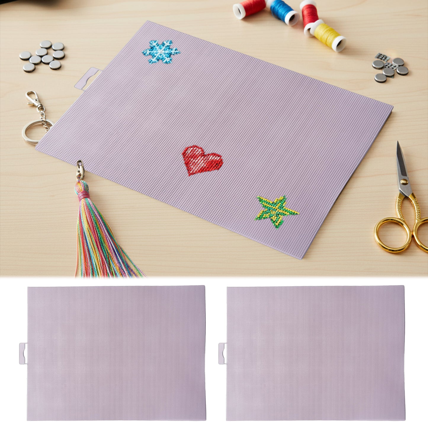 3Pcs DIY 14CT Plastic Square Mesh Canvas Sheets 11.02x8.27in Blank Canvas Mesh Mat for Needlework Embroidery Crafting Knit Crochet (Lavender Purple)