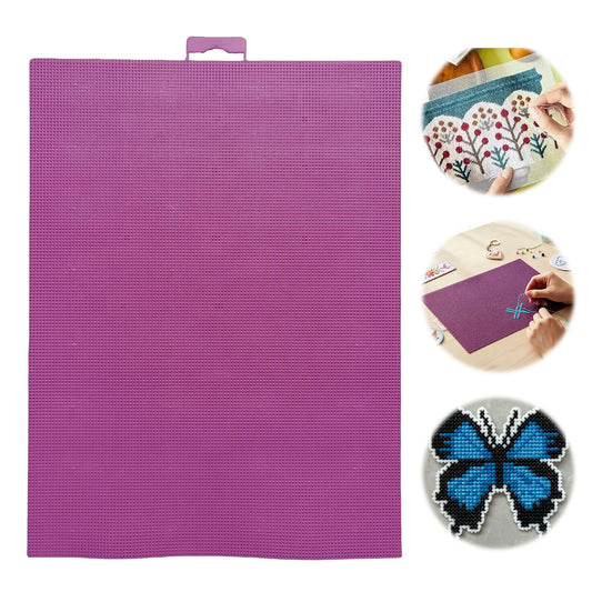 3Pcs DIY 14CT Plastic Square Mesh Canvas Sheets 11.02x8.27in Blank Canvas Mesh Mat for Needlework Embroidery Crafting Knit Crochet (Purple Red)