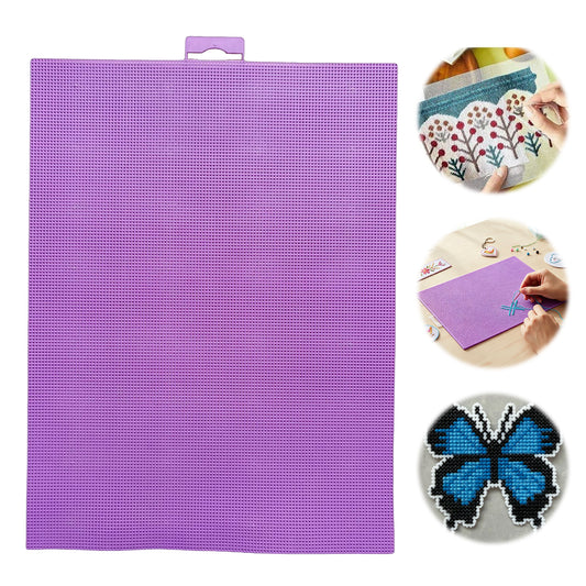 3Pcs DIY 14CT Plastic Square Mesh Canvas Sheets 11.02x8.27in Blank Canvas Mesh Mat for Needlework Embroidery Crafting Knit Crochet (Purple)