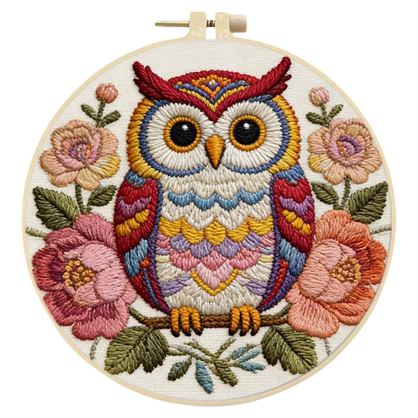 Owl Blooms - DIY Embroidery Cross Stitch Kit with Pattern Cotton Threads Needles Hoop 29x29CM/11.42x11.42in