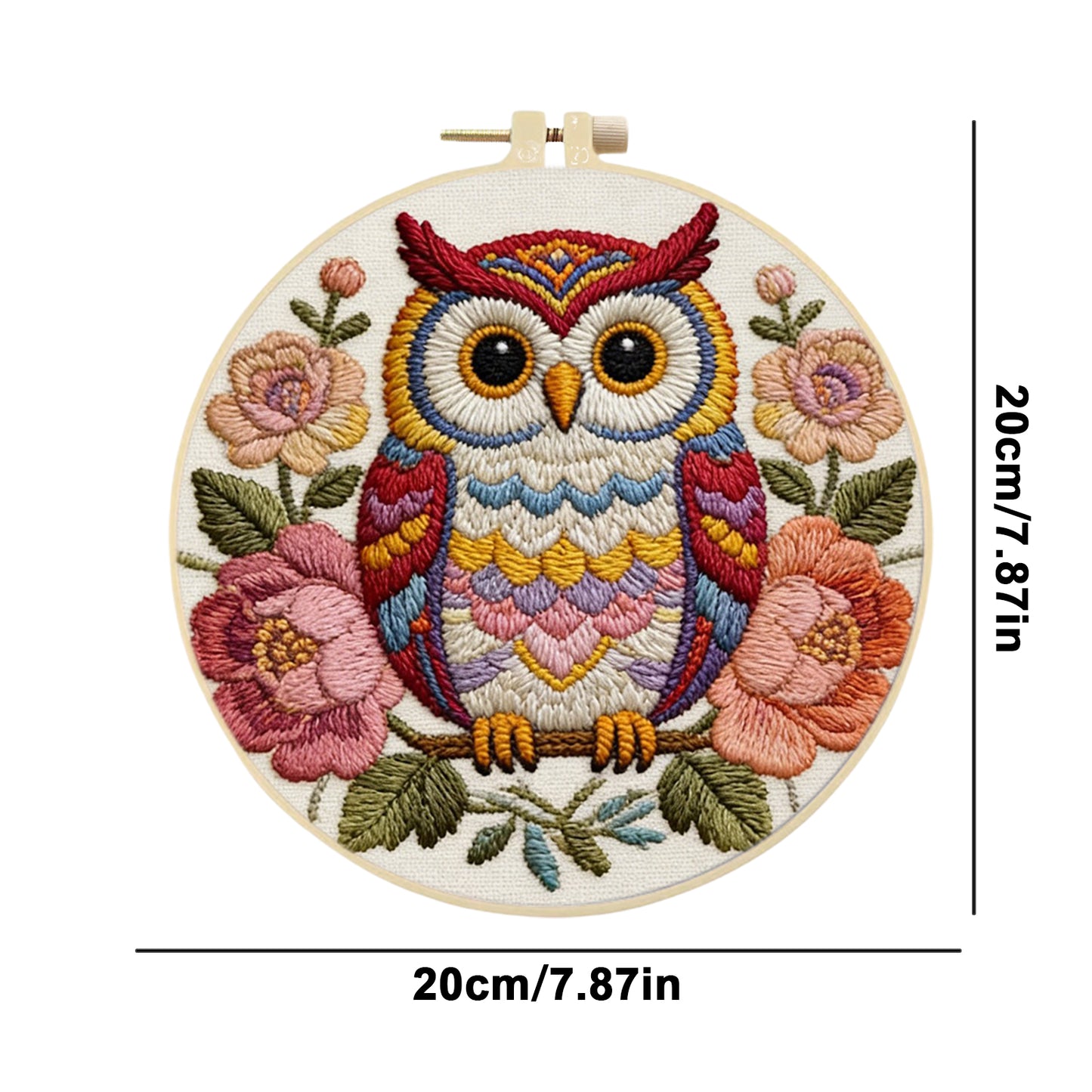 Owl Blooms - DIY Embroidery Cross Stitch Kit with Pattern Cotton Threads Needles Hoop 29x29CM/11.42x11.42in