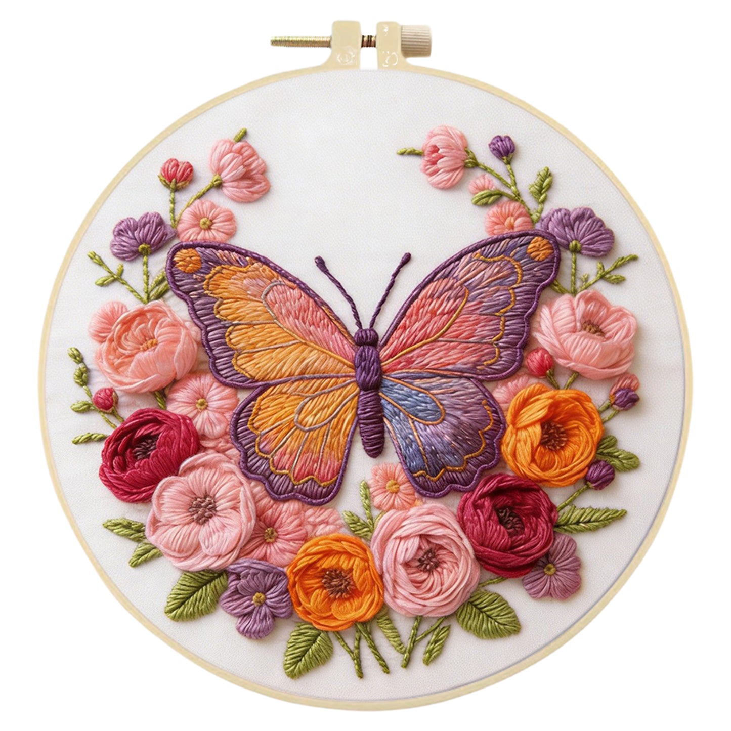 Butterfly Garden - DIY Embroidery Cross Stitch Kit with Pattern Cotton Threads Needles Hoop 29x29CM/11.42x11.42in