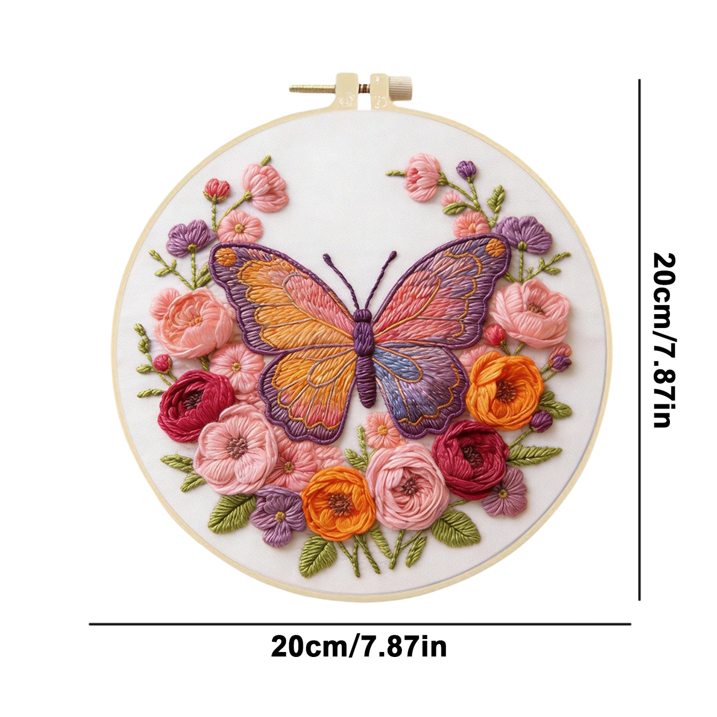 Butterfly Garden - DIY Embroidery Cross Stitch Kit with Pattern Cotton Threads Needles Hoop 29x29CM/11.42x11.42in