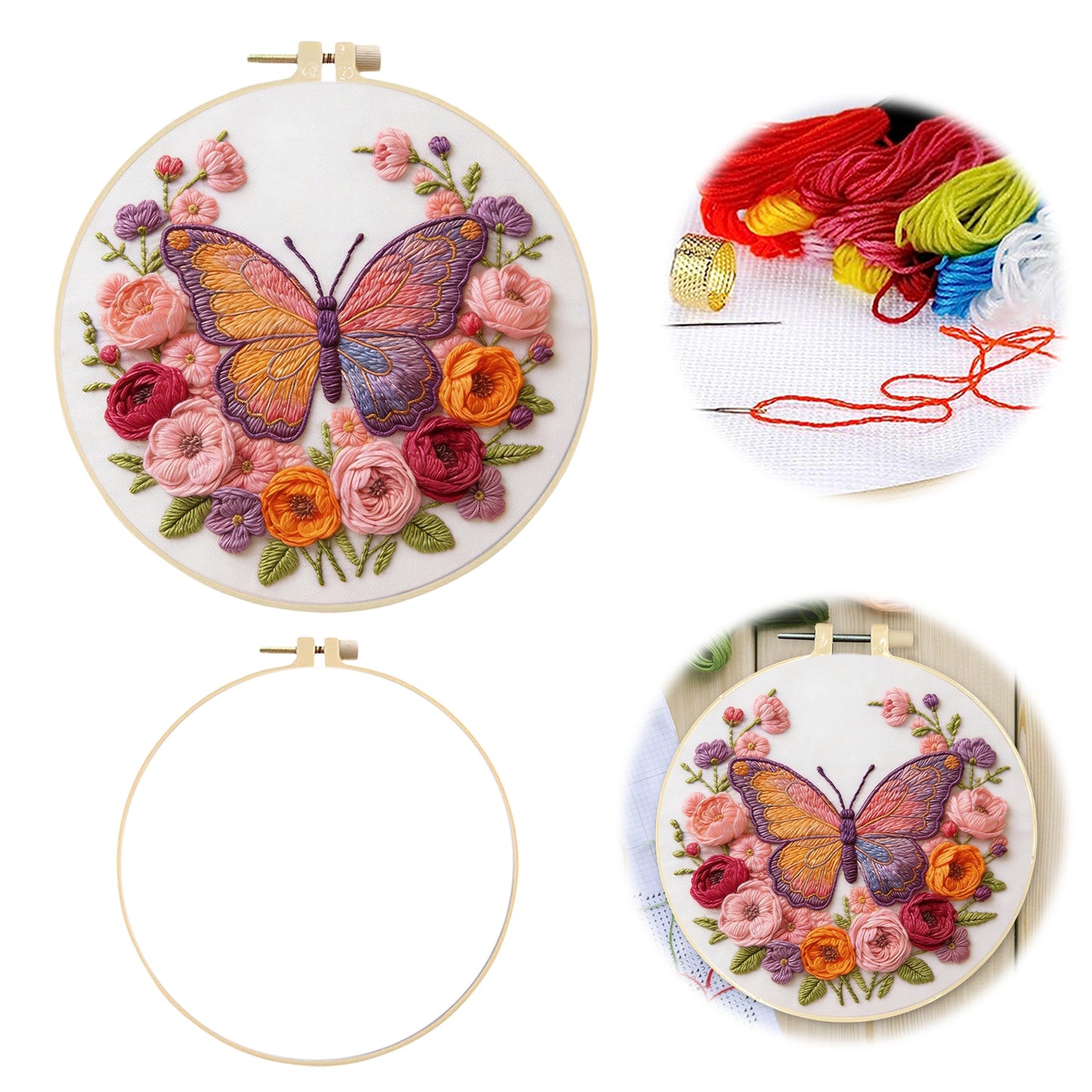 Butterfly Garden - DIY Embroidery Cross Stitch Kit with Pattern Cotton Threads Needles Hoop 29x29CM/11.42x11.42in