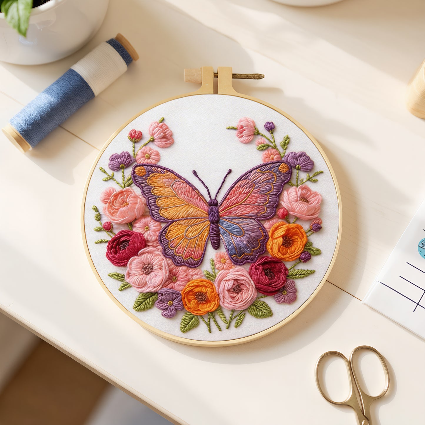 Butterfly Garden - DIY Embroidery Cross Stitch Kit with Pattern Cotton Threads Needles Hoop 29x29CM/11.42x11.42in
