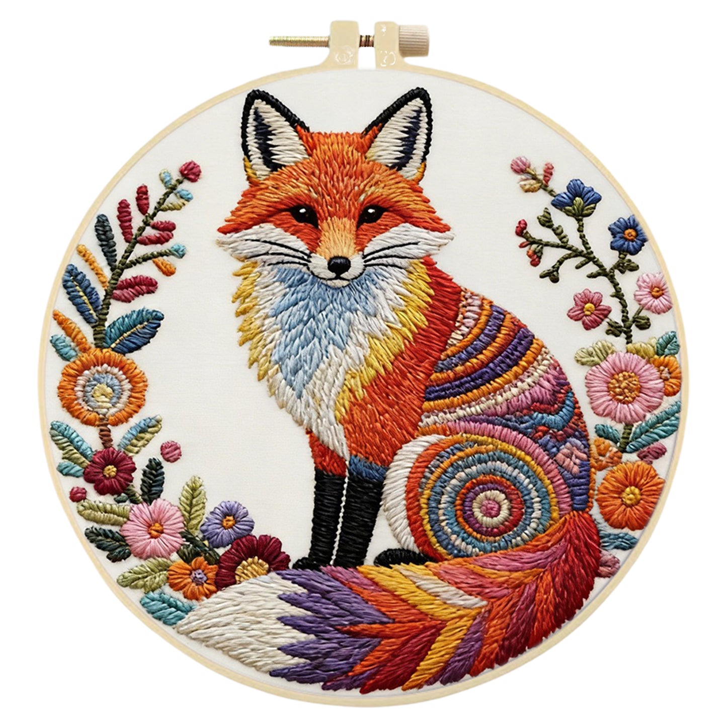 Colorful Reynard - DIY Embroidery Cross Stitch Kit with Pattern Cotton Threads Needles Hoop 29x29CM/11.42x11.42in