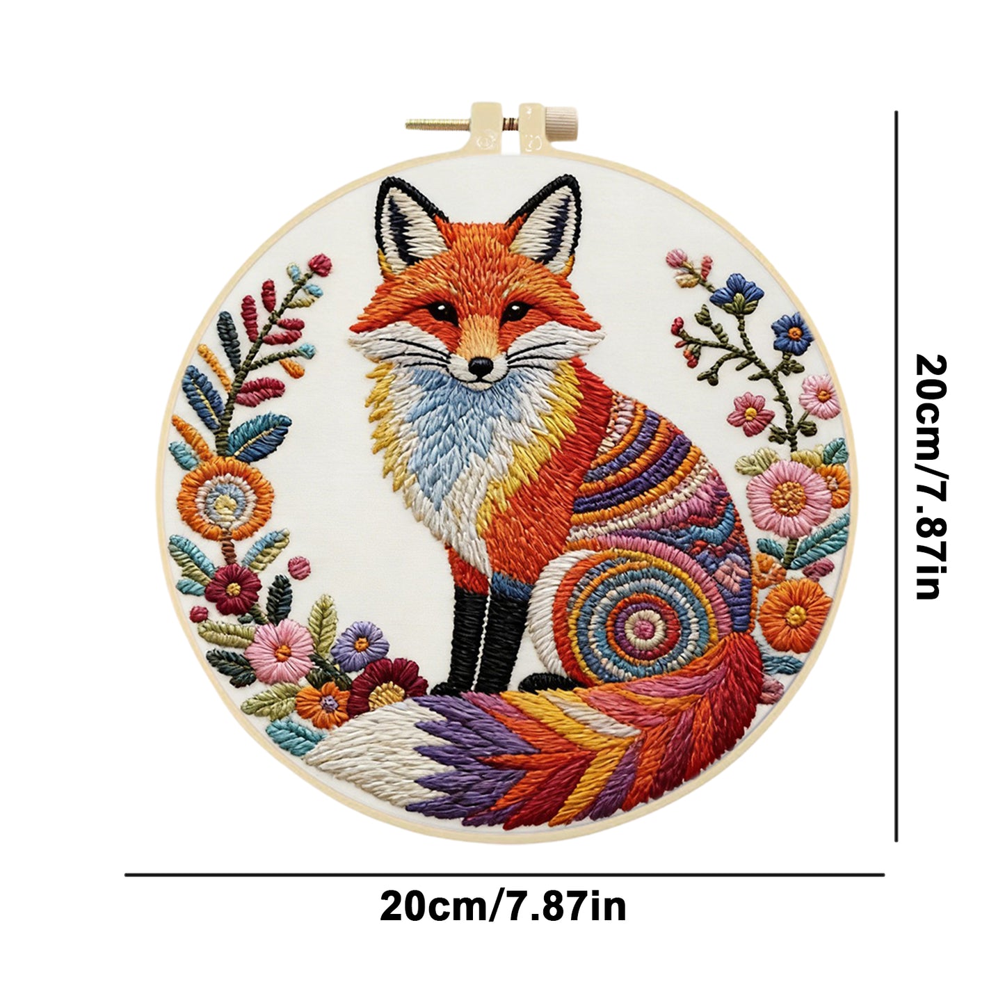 Colorful Reynard - DIY Embroidery Cross Stitch Kit with Pattern Cotton Threads Needles Hoop 29x29CM/11.42x11.42in