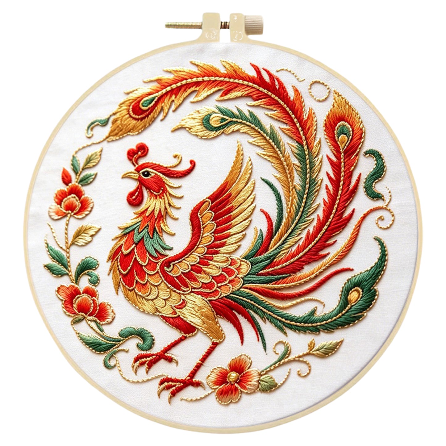 Phoenix Bloom - DIY Embroidery Cross Stitch Kit with Pattern Cotton Threads Needles Hoop 29x29CM/11.42x11.42in