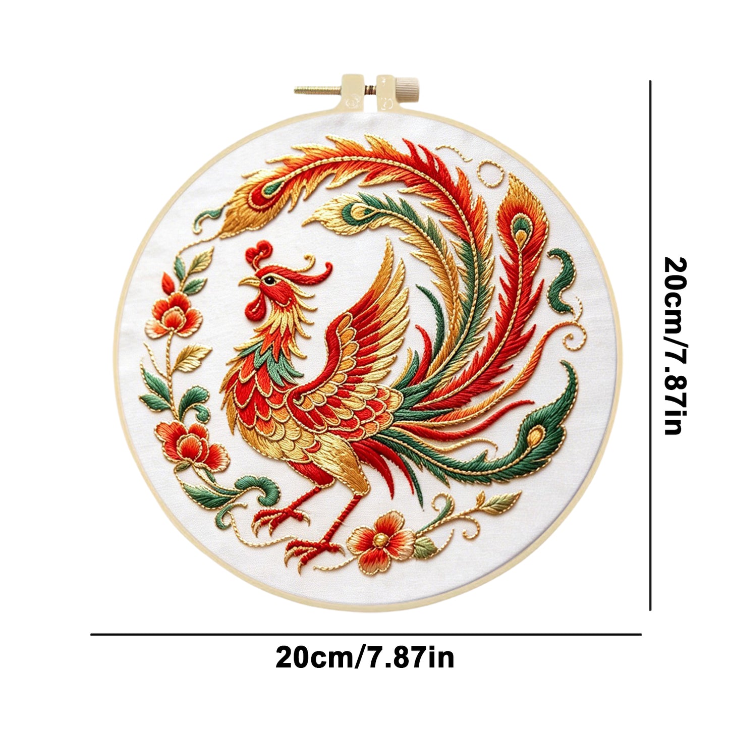 Phoenix Bloom - DIY Embroidery Cross Stitch Kit with Pattern Cotton Threads Needles Hoop 29x29CM/11.42x11.42in