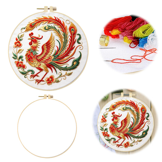 Phoenix Bloom - DIY Embroidery Cross Stitch Kit with Pattern Cotton Threads Needles Hoop 29x29CM/11.42x11.42in