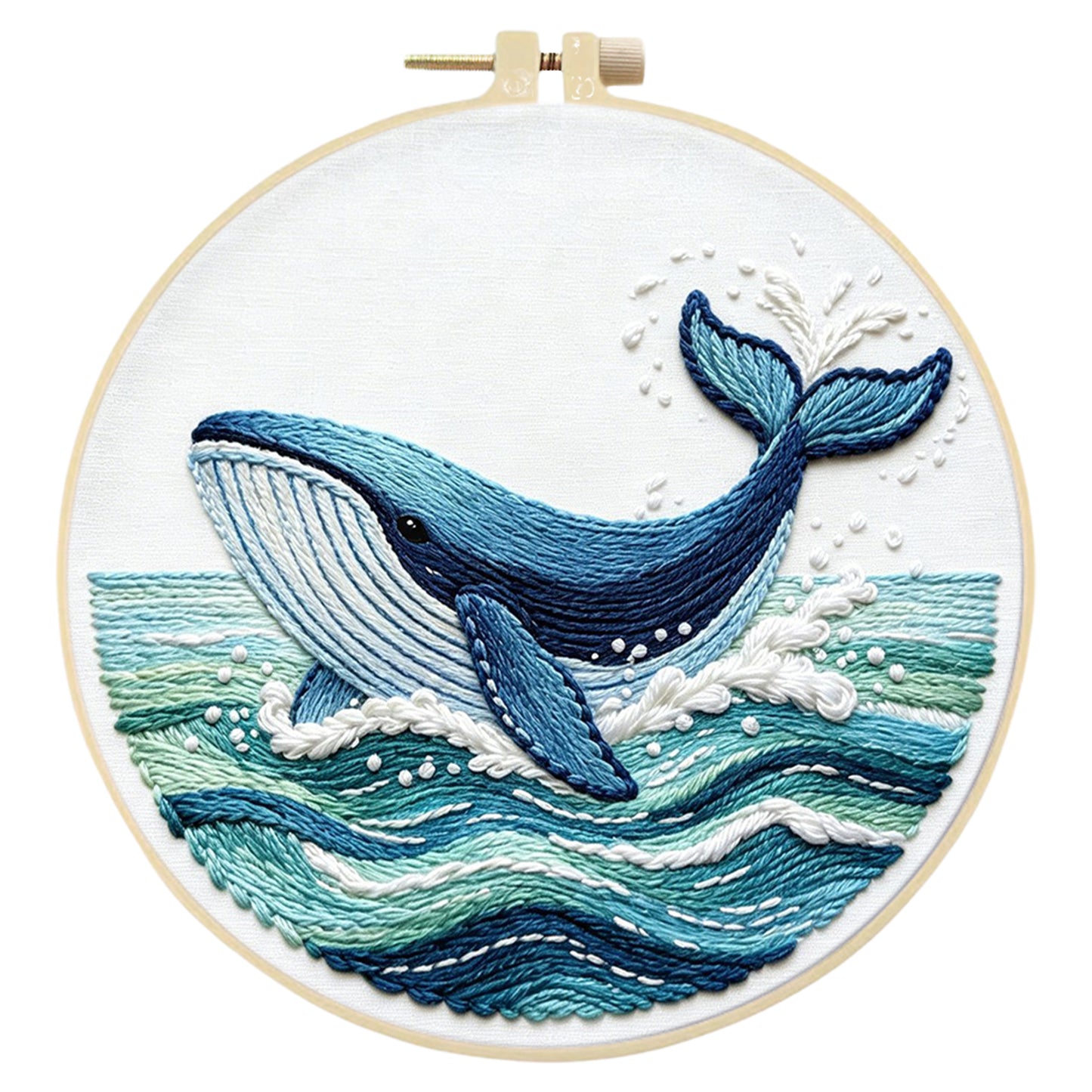 Ocean Whale - DIY Embroidery Cross Stitch Kit with Pattern Cotton Threads Needles Hoop 29x29CM/11.42x11.42in
