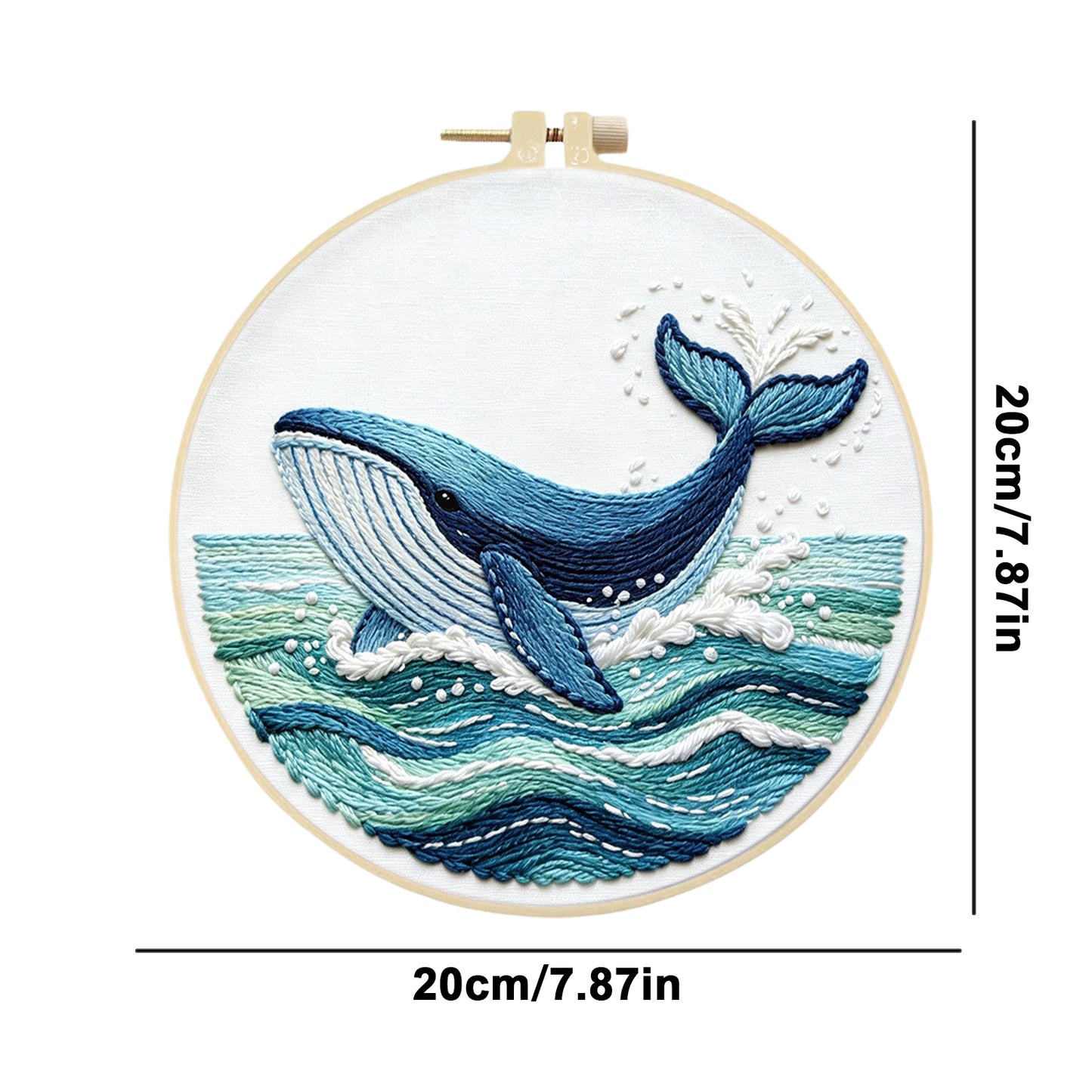 Ocean Whale - DIY Embroidery Cross Stitch Kit with Pattern Cotton Threads Needles Hoop 29x29CM/11.42x11.42in