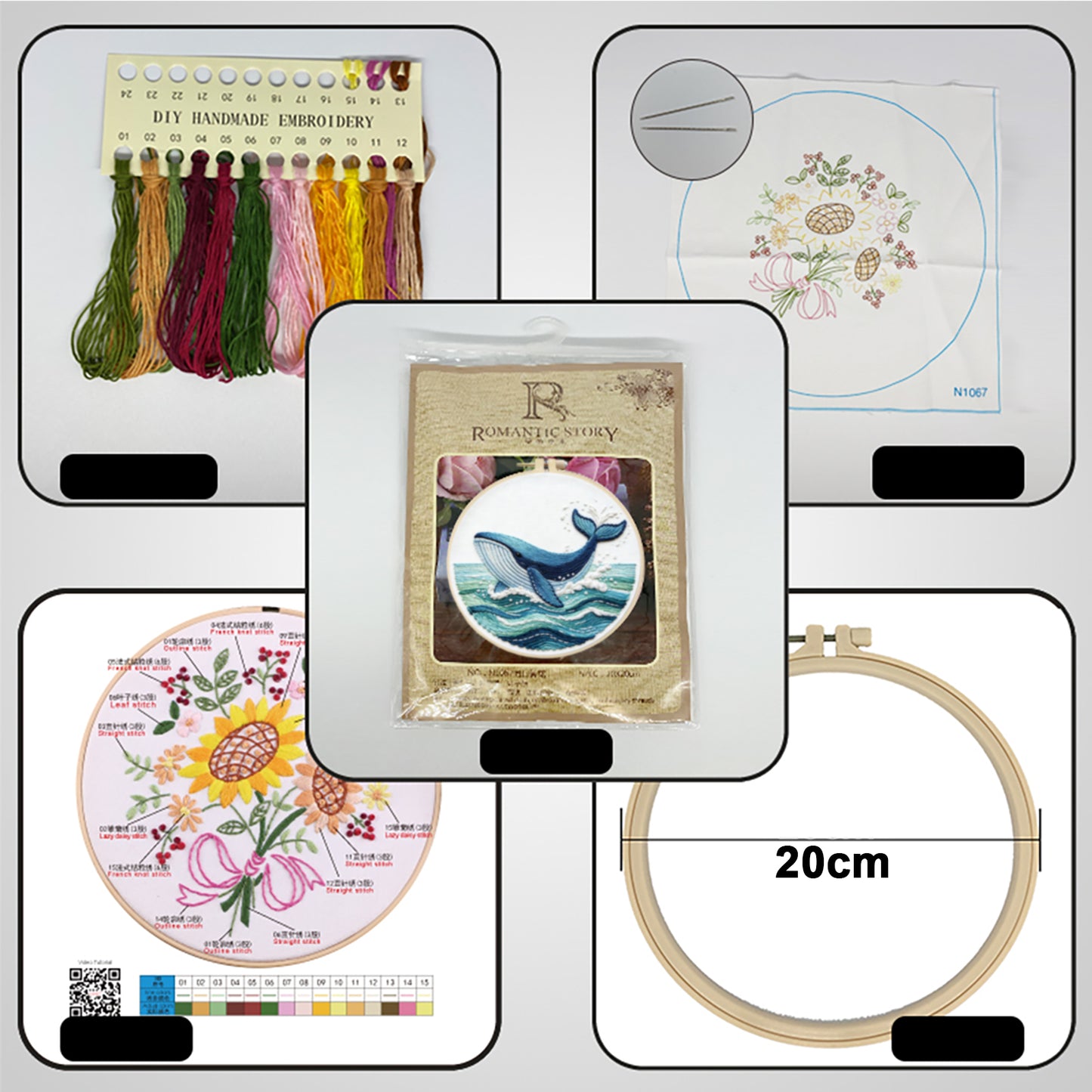 Ocean Whale - DIY Embroidery Cross Stitch Kit with Pattern Cotton Threads Needles Hoop 29x29CM/11.42x11.42in