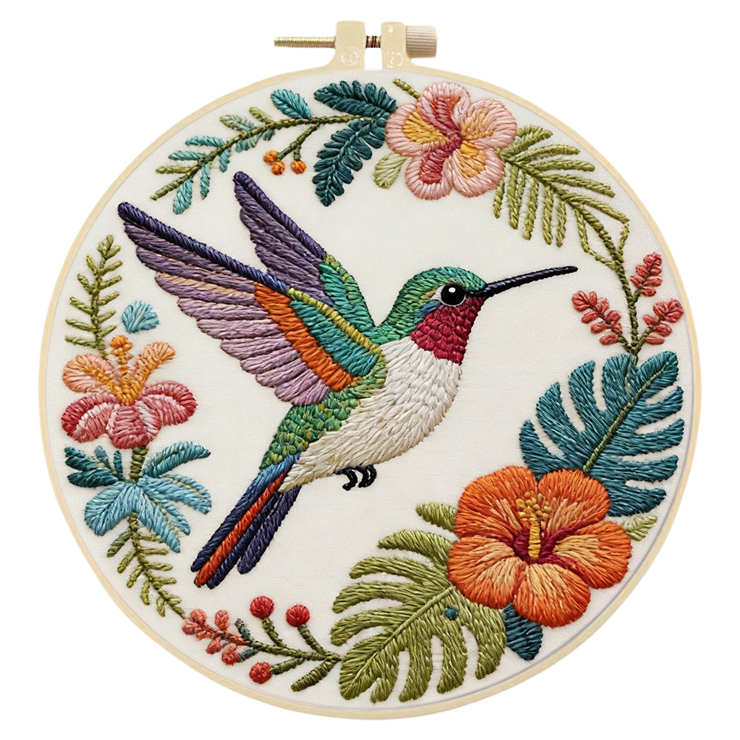 Hummingbird Garden - DIY Embroidery Cross Stitch Kit with Pattern Cotton Threads Needles Hoop 29x29CM/11.42x11.42in
