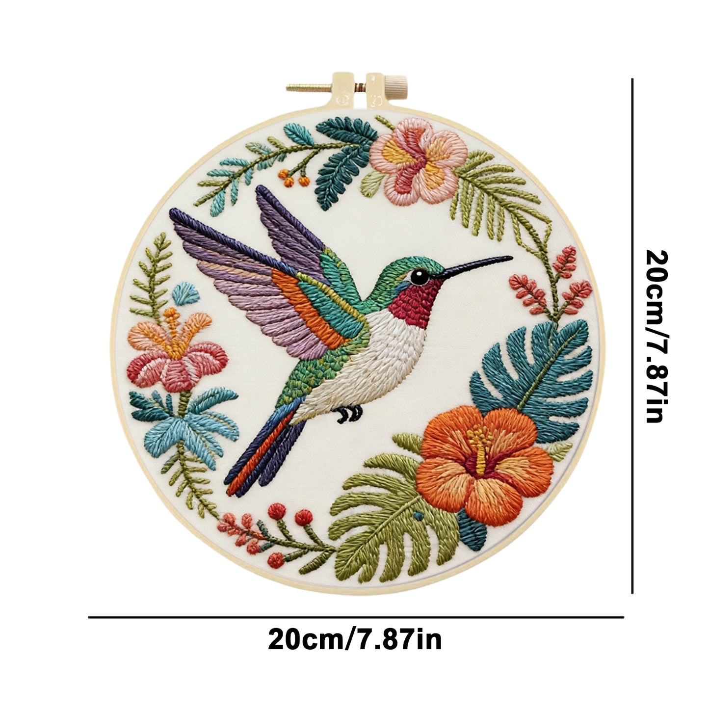 Hummingbird Garden - DIY Embroidery Cross Stitch Kit with Pattern Cotton Threads Needles Hoop 29x29CM/11.42x11.42in