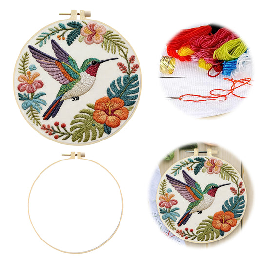 Hummingbird Garden - DIY Embroidery Cross Stitch Kit with Pattern Cotton Threads Needles Hoop 29x29CM/11.42x11.42in